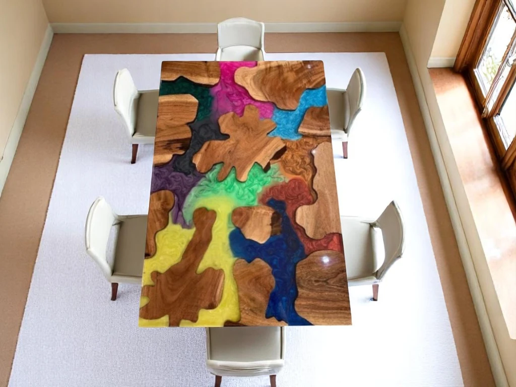 Eye-Catching Multi-Color Epoxy Dining Room Table Design